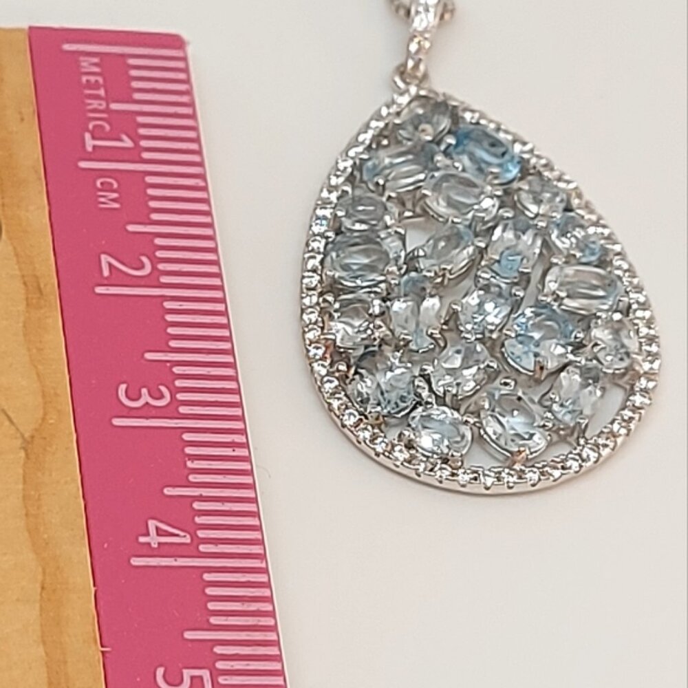 Natural Sky Blue Topaz Gemstone 925 Sterling Silver Necklace - Picture 7 of 8